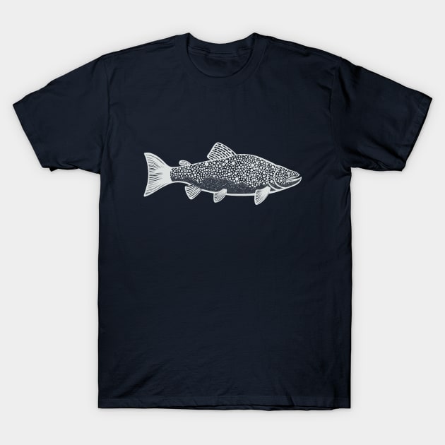 Brown Trout Ink Art - hand drawn fish design - dark colors T-Shirt by Green Paladin